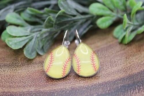 Softball Teardrop French Lever Earrings