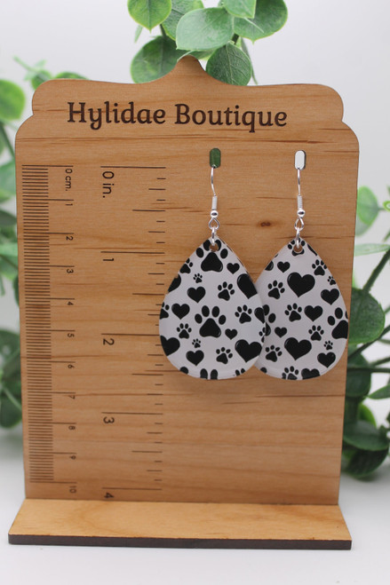 Paw Prints & Hearts || Teardrop Acrylic Dangle Earrings || Hypoallergenic