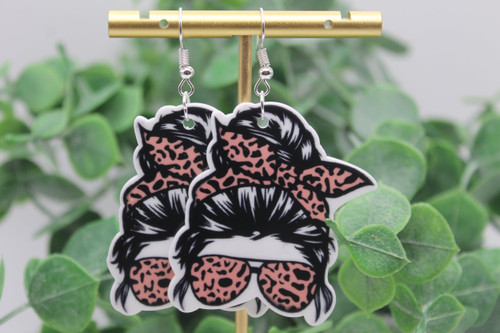 Leopard Messy Bun & Sunnies Dangle Earrings