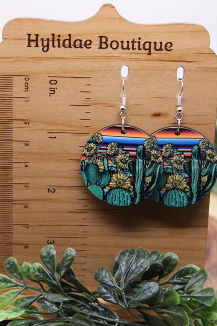 Sunflowers, Cactus & Serape || Dangle Earrings || Hypoallergenic