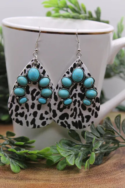 Blue Squash Blossom on Cow Teardrop || Dangle Earrings || Hypoallergenic