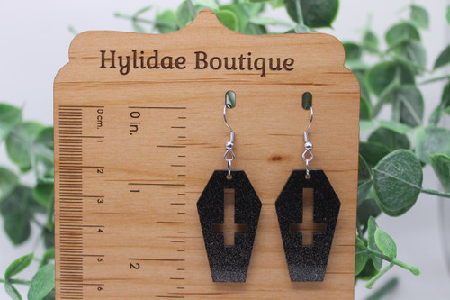 Coffin with Cross Dangle Earrings