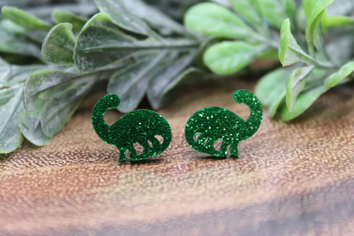 Green Glitter Dinosaurs || Stud Earrings || Hypoallergenic