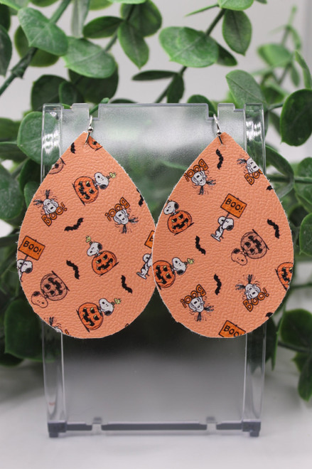 Snoopy Halloween || Teardrop Faux Leather Earrings || Hypoallergenic