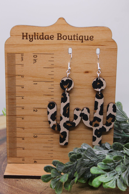 Leopard Cactus || Acrylic Dangle Earrings || Hypoallergenic