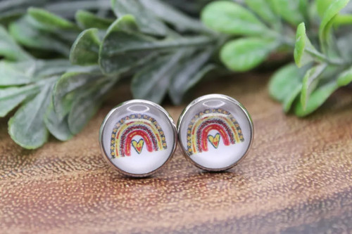 Fire Department Rainbow || Glass Stud Earrings || Hypoallergenic