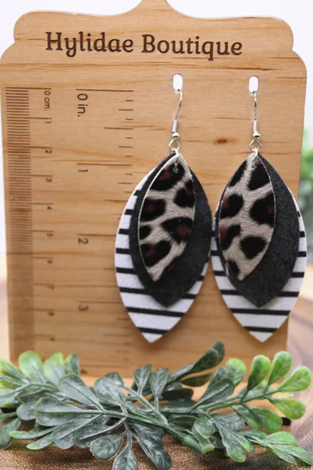 Leopard & Stripes Triple Layer Dangle Earrings