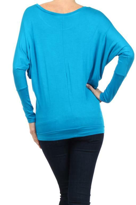 Long Sleeve Lightweight Dolman Basic Tunic Top Blue