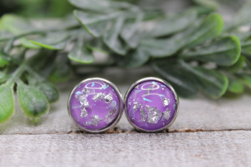 Purple Flake | Dome Stud Earrings | Hypoallergenic