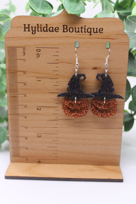 Glitter Witchy Jack-O-Lanterns || Teardrop Dangle Earrings