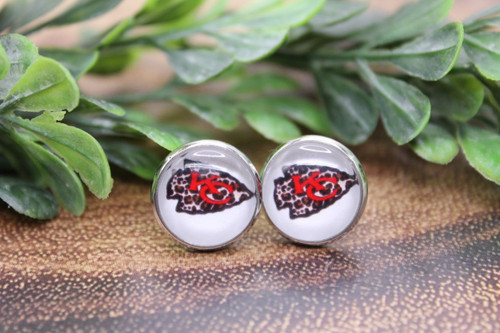 KC Chiefs Football Leopard Arrow || Glass Stud Earrings || Hypoallergenic