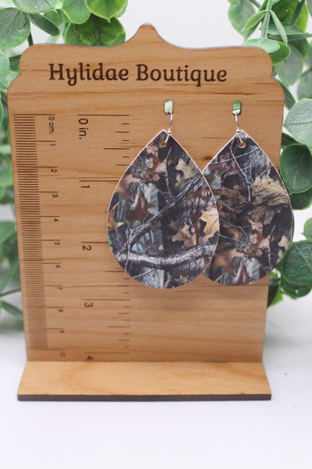 Mossy Oak || Teardrop Faux Leather Earrings || Hypoallergenic