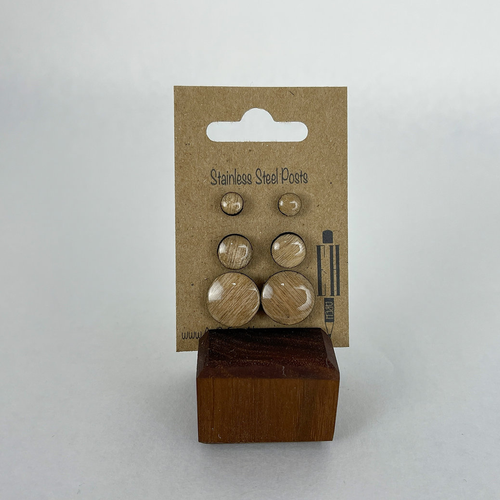 3 pack Bundle - Whole Wheat - Handmade Stud Wooden Earrings - Minimalist