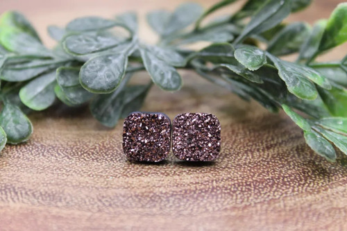 Rose Gold || Druzy Square Stud Earrings || Hypoallergenic