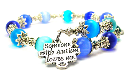 Someone With Autism Loves Me Cat's Eye Beaded Wrap Bracelet