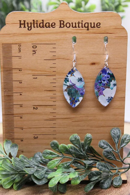 Blue & Purple Floral || Dangle Earrings || Hypoallergenic