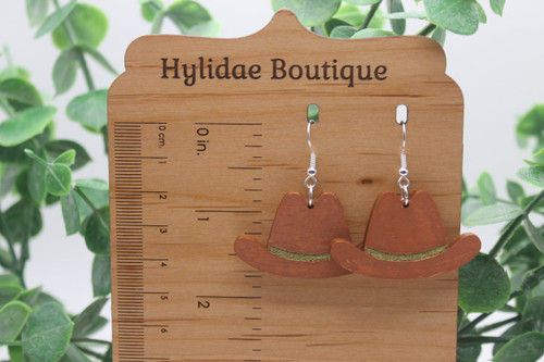 Western Hat || Wood Dangle Earrings || Hypoallergenic