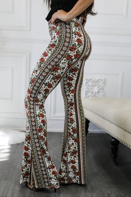 Floral Pedals Print Bell Bottoms