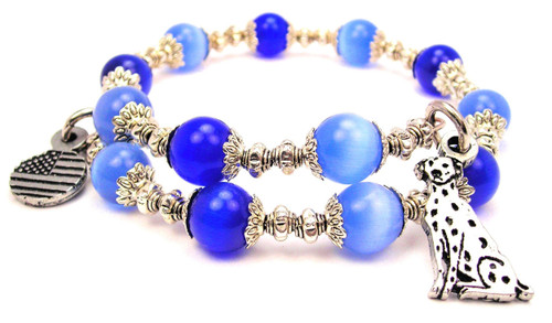 Sitting Dalmatian Cat's Eye Beaded Wrap Bracelet
