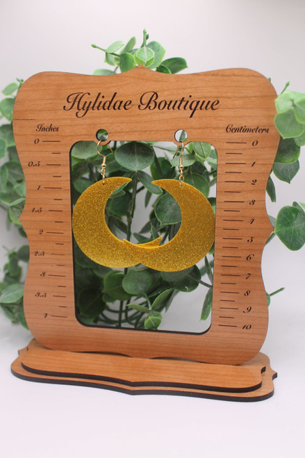 Yellow-Gold Glitter Crescent Moon Dangle Earrings
