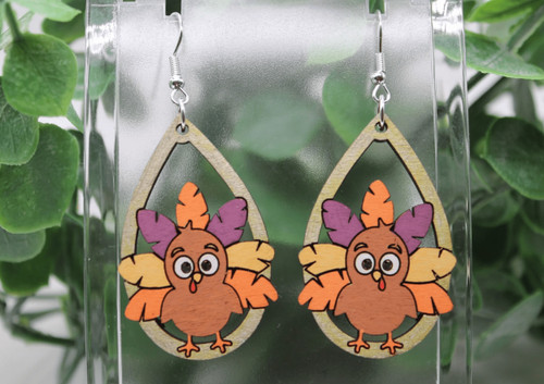 Fall Turkey Teardrops || Wood Dangle Earrings