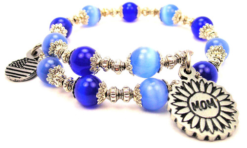 Mom Flower Cat's Eye Beaded Wrap Bracelet