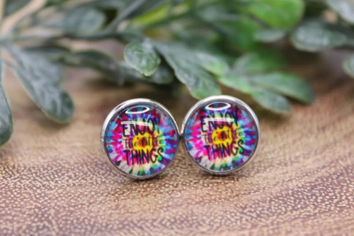 Enjoy The Little Things Tie Dye || Glass Stud Earrings || Hypoallergenic