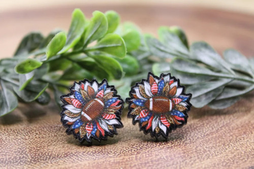 Patriotic Sunflower & Football || Stud Earrings || Hypoallergenic