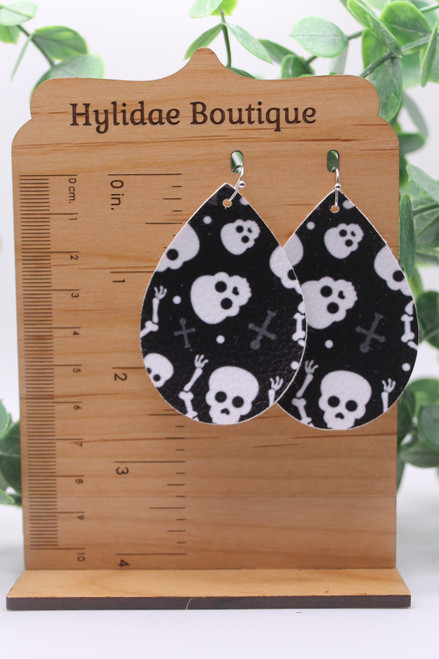Skeletons || Teardrop Faux Leather Earrings || Hypoallergenic