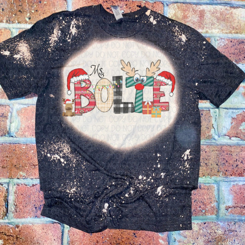 Personalized Christmas Teacher/Nurse/Etc Bleached Graphic Tee