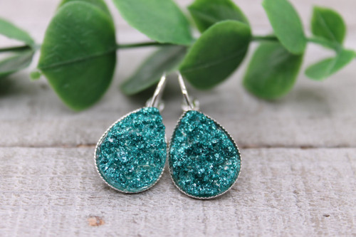 Glitz Teal || Teardrop French Lever Earrings