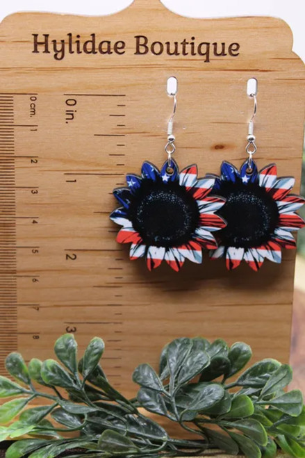 Patriotic Sunflower || Dangle Earrings || Hypoallergenic