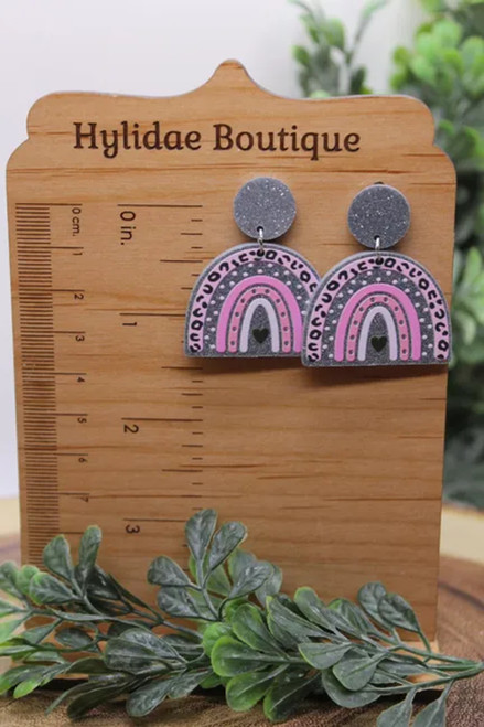 Silver Glitter Rainbow || Dangle Earrings || Hypoallergenic