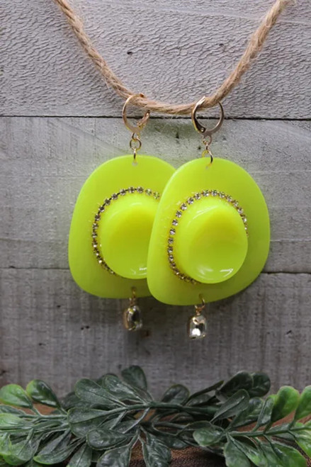 Yellow Western Hat Dangle Earrings