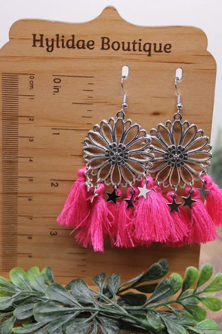 Flower Pink Tassels || Dangle Earrings || Hypoallergenic