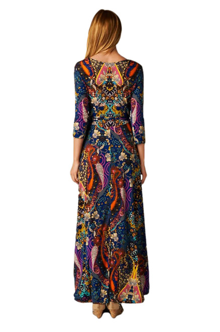 Paisley Bohemian Floral Print 3/4 Sleeves Long Maxi Dress