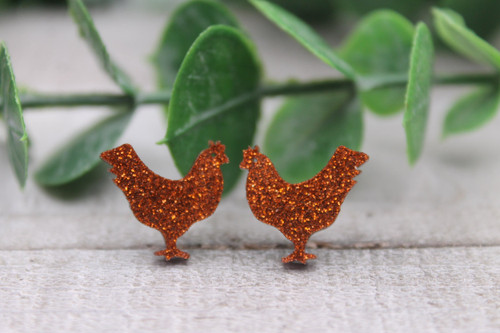 Glitter Chickens || Stud Earrings || Hypoallergenic