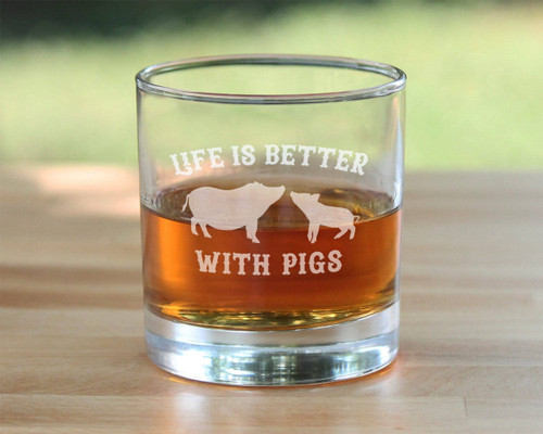 Better with Pigs Whiskey Rocks Glass - Pig Gifts and Decor