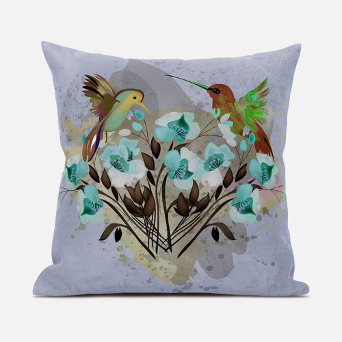 16x16 Green Brown Gray Bird Blown Seam Broadcloth Animal Print Throw Pillow
