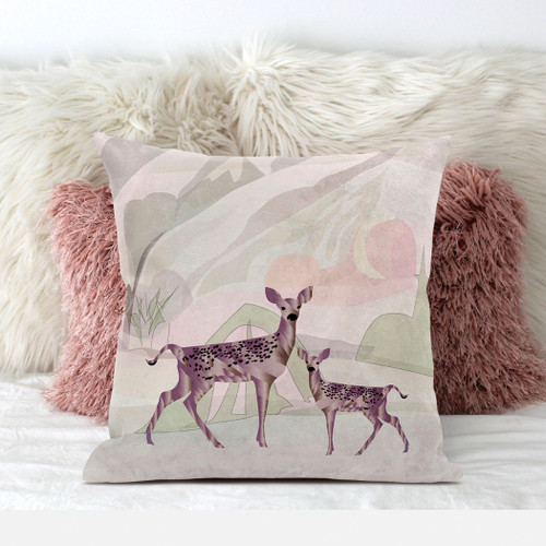 16x16 Black Pink Deer Blown Seam Broadcloth Animal Print Throw Pillow