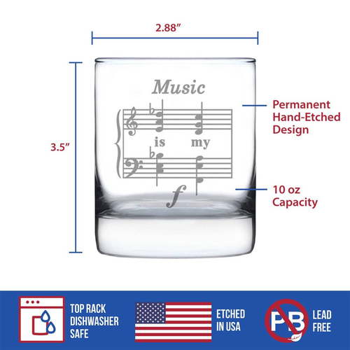 Music My Forte Whiskey Rocks Glass - Funny Musician Gifts