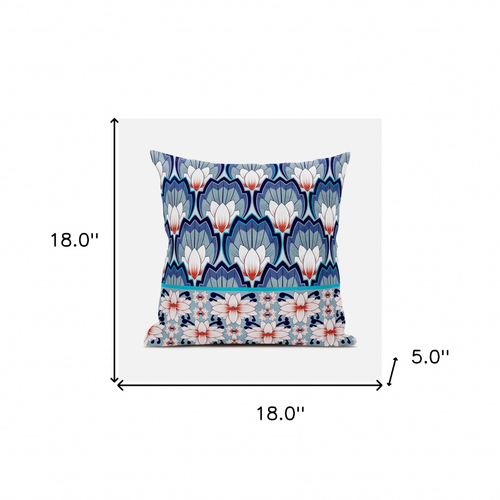 18x18 Gray Blue Orange Blown Seam Broadcloth Floral Throw Pillow
