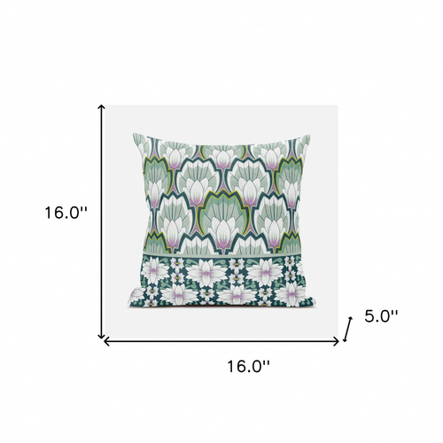 16x16 Green Pink Blown Seam Broadcloth Floral Throw Pillow