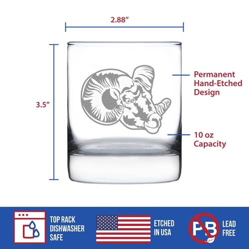 Ram Face Whiskey Rocks Glass - Bighorn Sheep Gifts and Decor