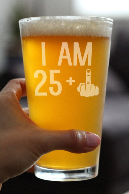 26th Birthday Gifts - 25 Middle Finger Pint Glass for Beer