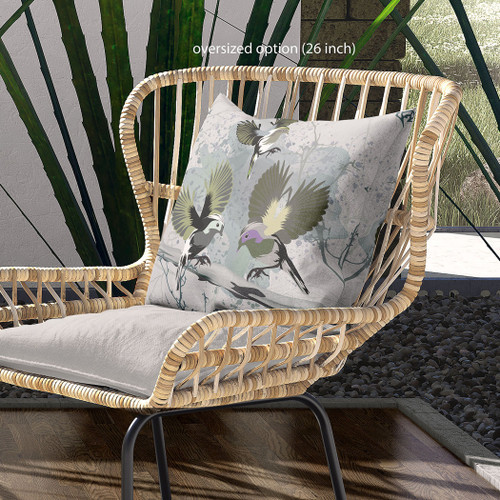 18x18 OliveGreen Offwhite Bird Blown Seam Broadcloth Animal Print Throw Pillow
