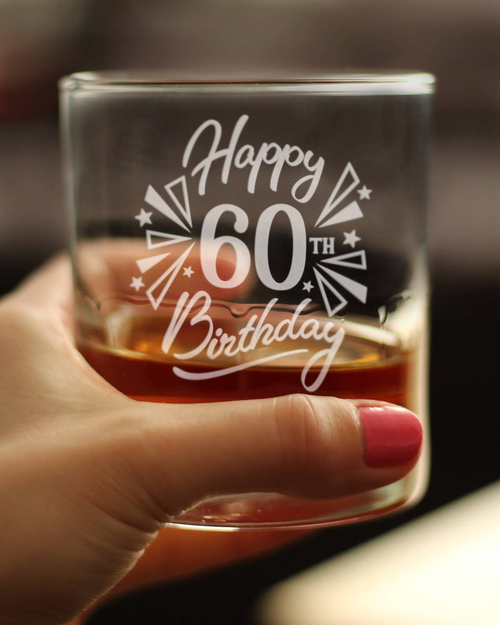 Confetti Birthday 60 Whiskey Rocks Glass 60th Birthday Gifts