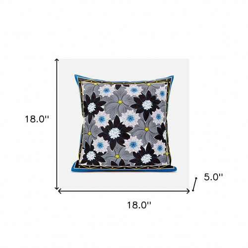 18x18 Gray Brown Blue Blown Seam Broadcloth Floral Throw Pillow