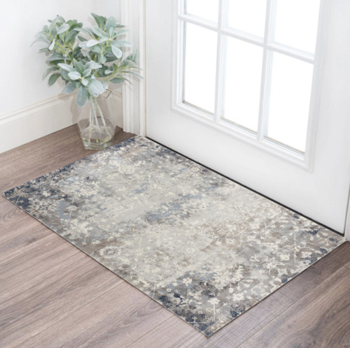2' X 3' Navy And Beige Distressed Vines Scatter Rug