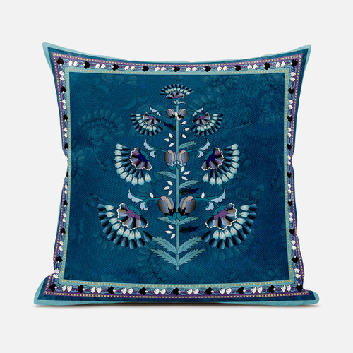 18x18 Sea Green Blown Seam Broadcloth Floral Throw Pillow